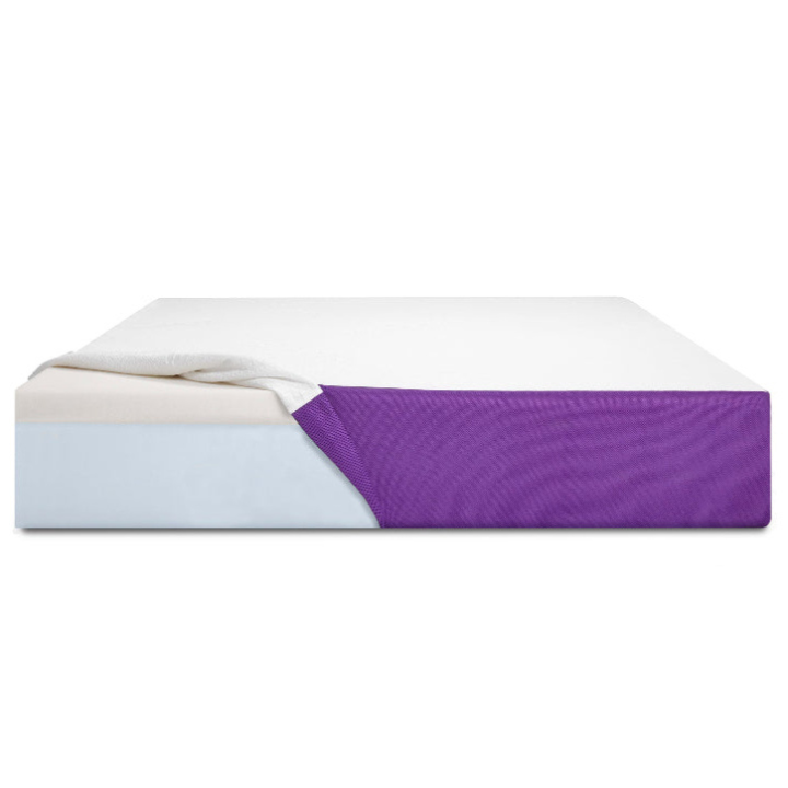 Aura mattress with half of cover pulled back