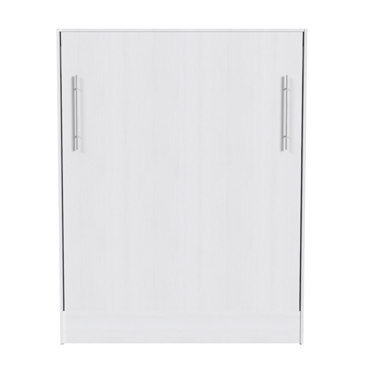 White murphy bed with silver handles on a white background