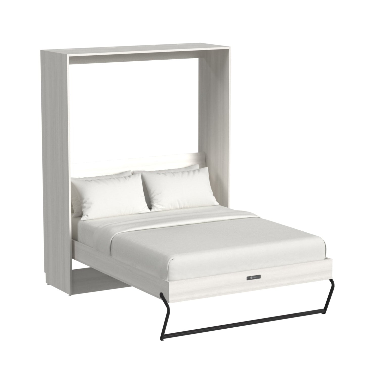 White wall-mounted bed with a white mattress on a white background