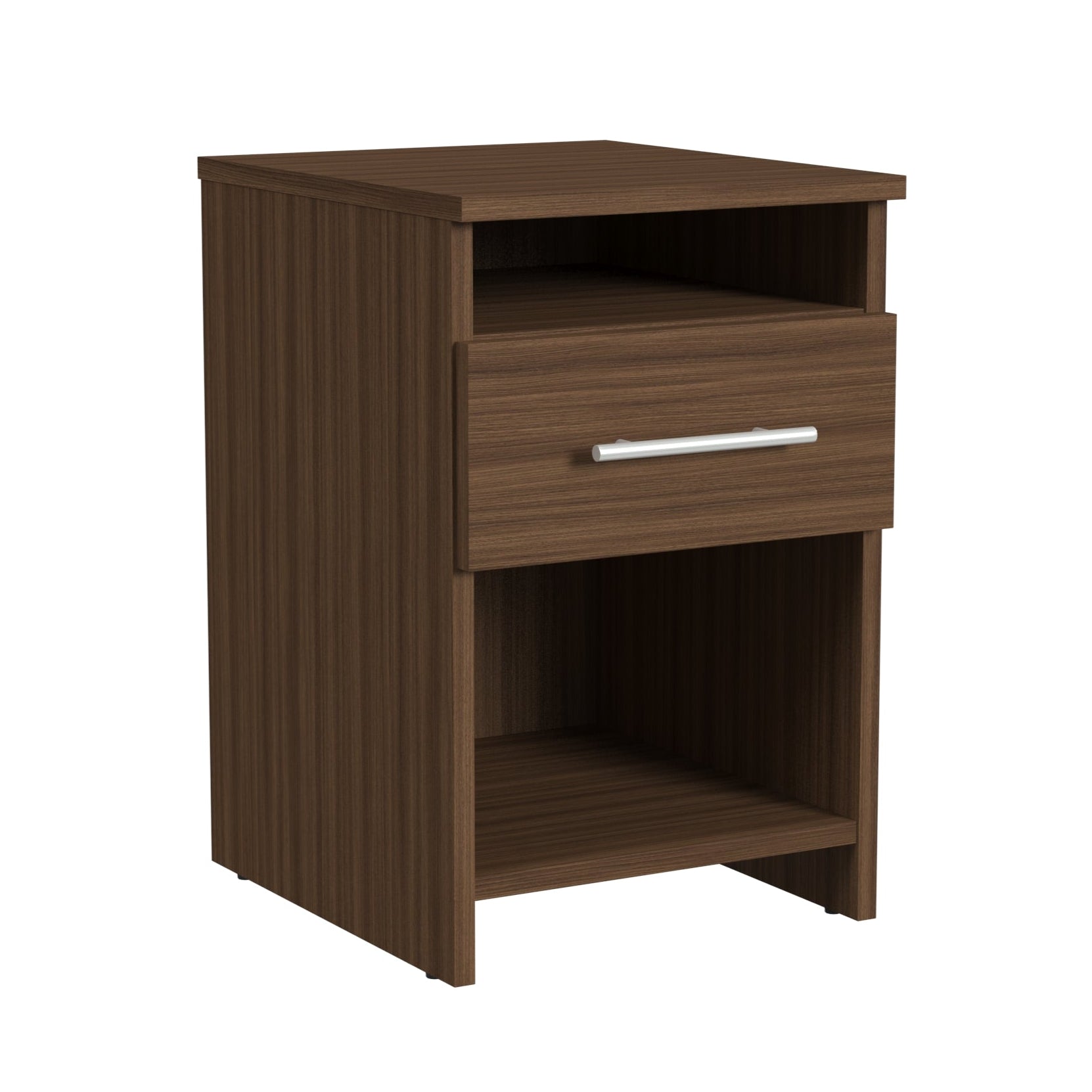 Wooden nightstand with a drawer on a white background