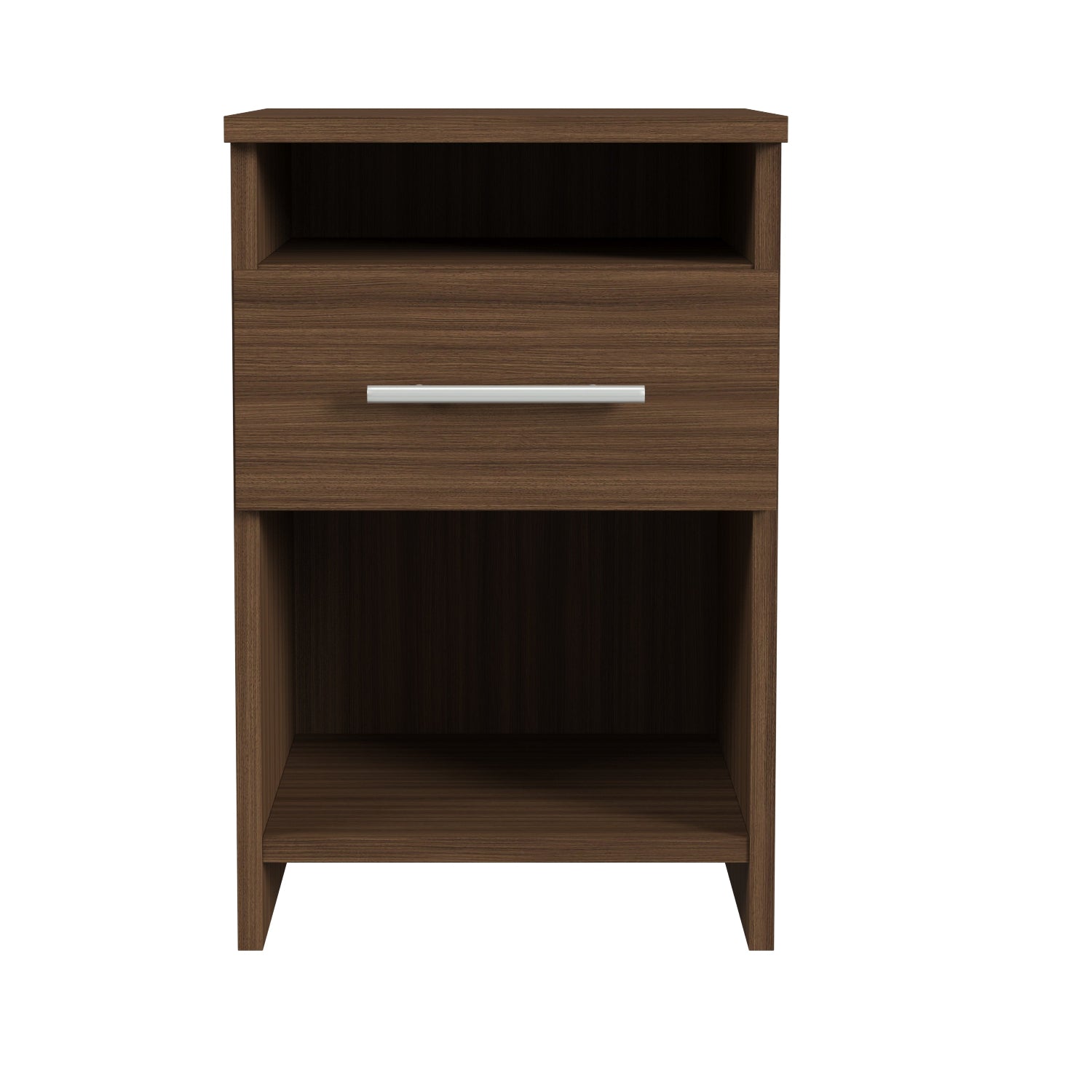 Wooden nightstand with a drawer on a white background