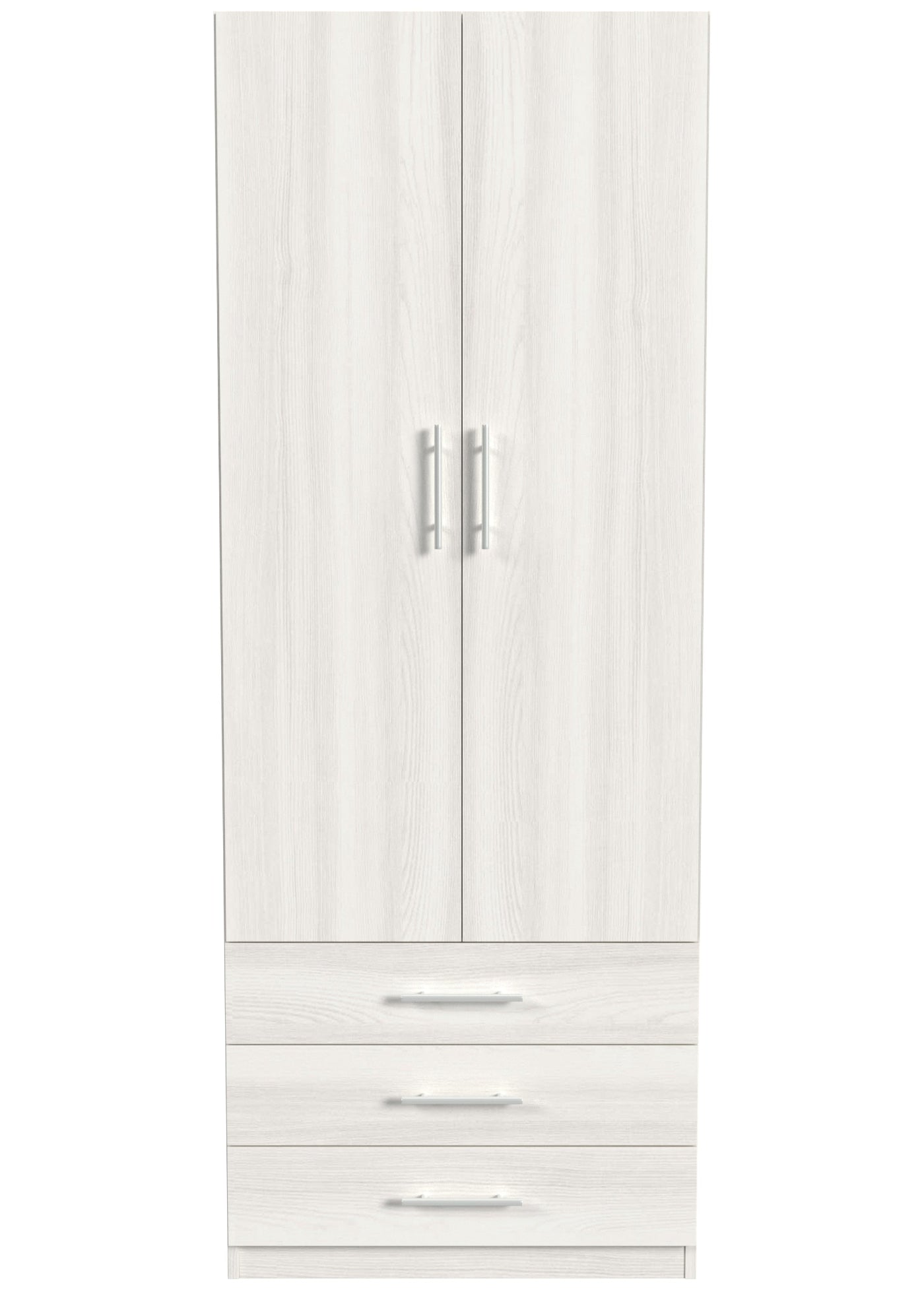 White wardrobe with two doors and three drawers on a white background