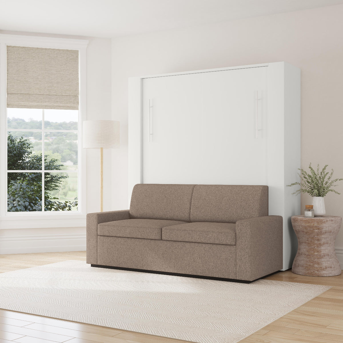 white murphy bed in a living room