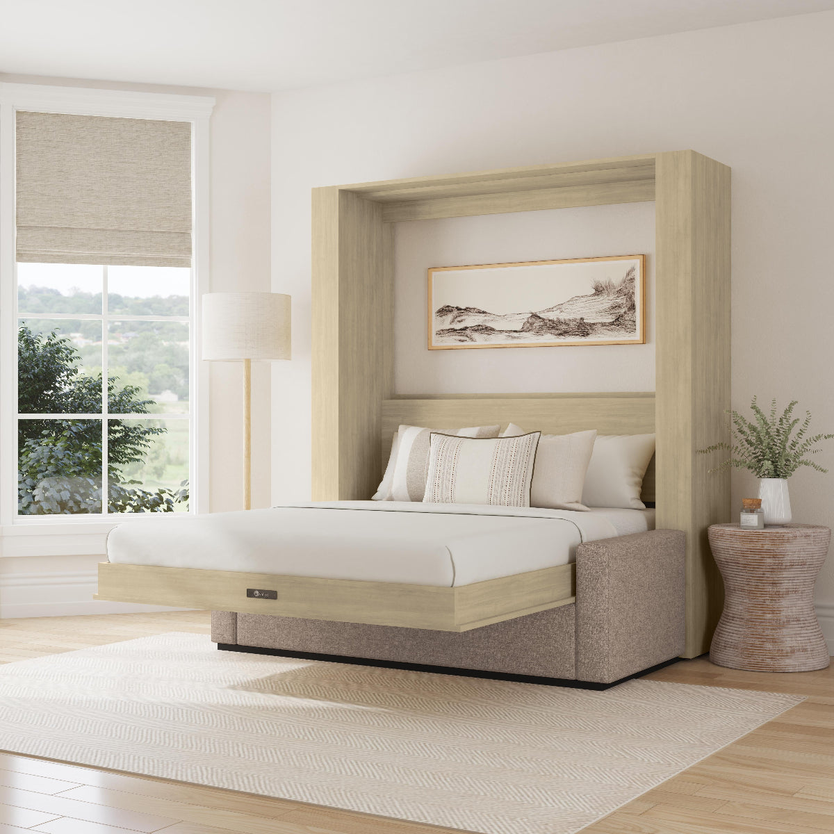 Murphy bed with sofa in oak