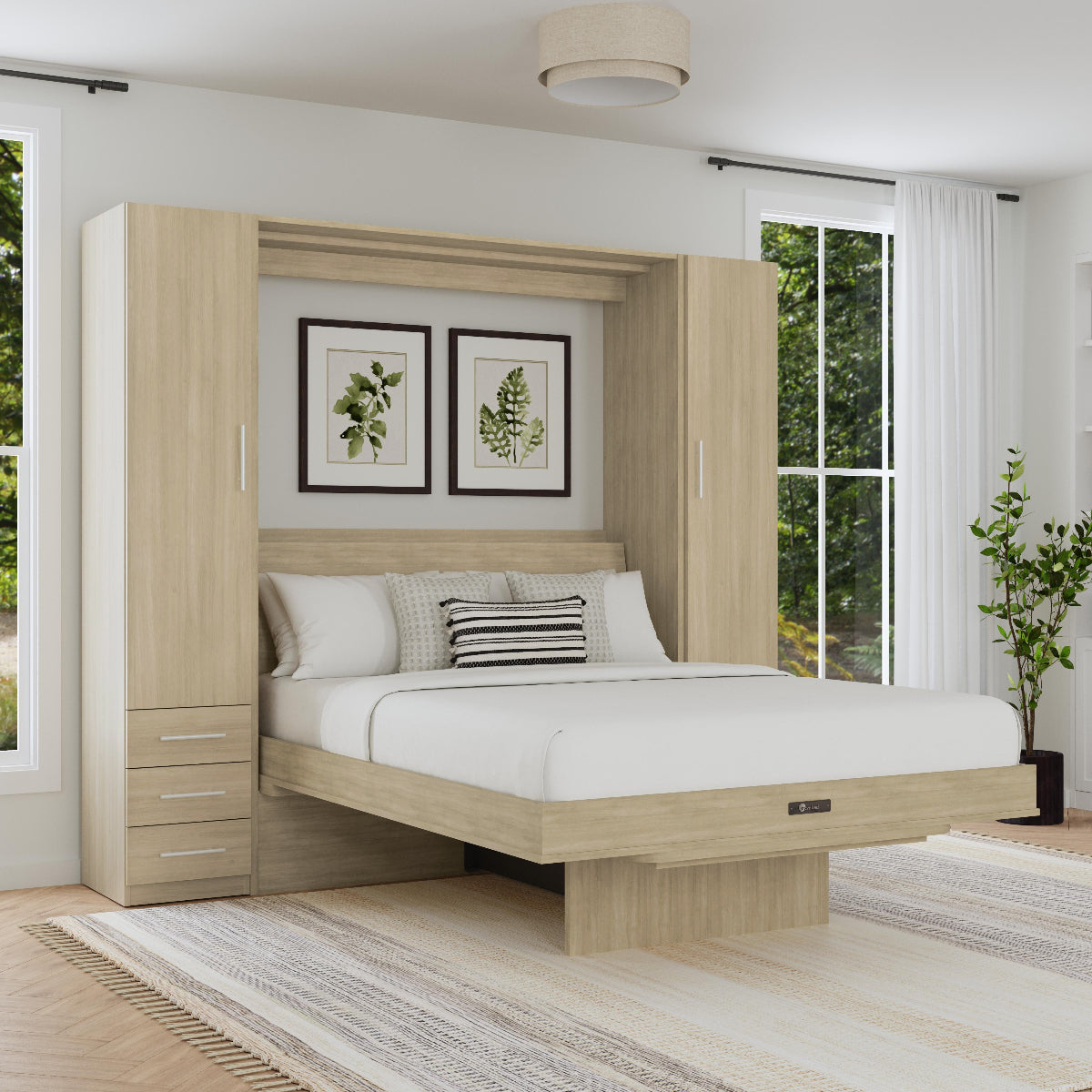 Wall Bed in oak with side cabinet