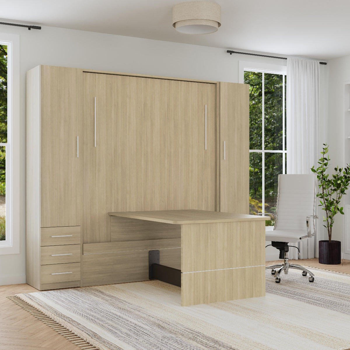 Murphy bed with desk, with side cabinets