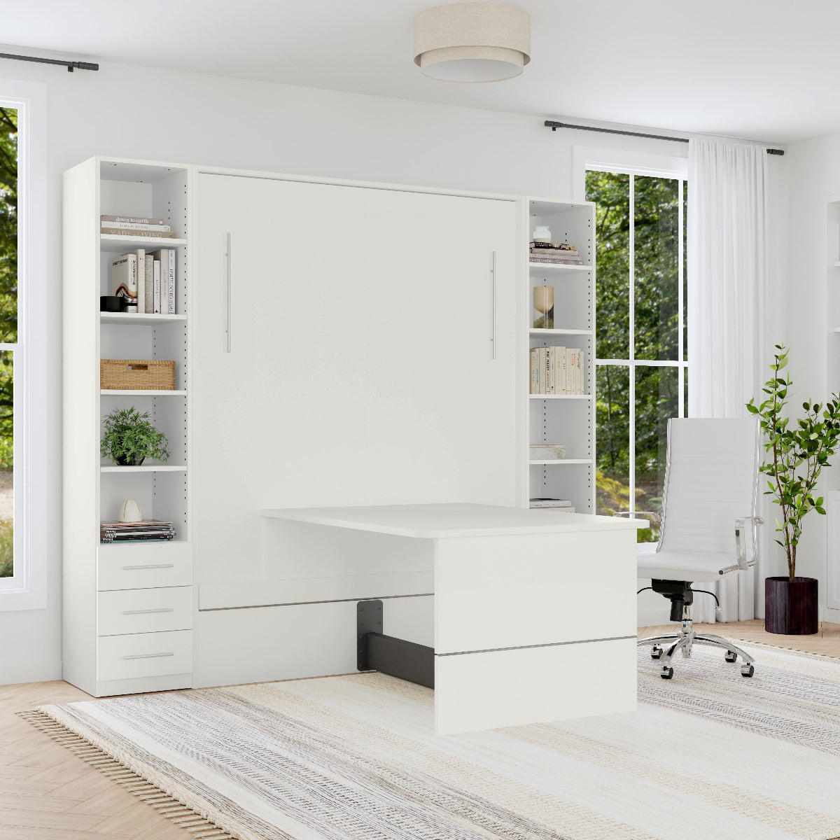 murphy bed with desk, white