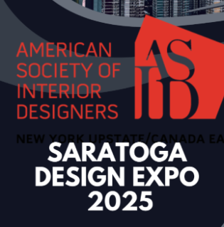 Advertisement for the American Society of Interior Designers' Saratoga Design Expo 2025 with event details and a photo of people at an event.