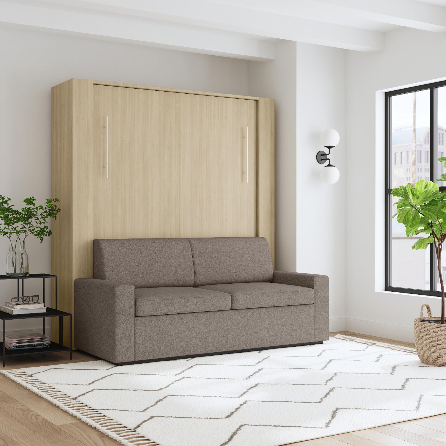 Murphy bed with sofa in oak