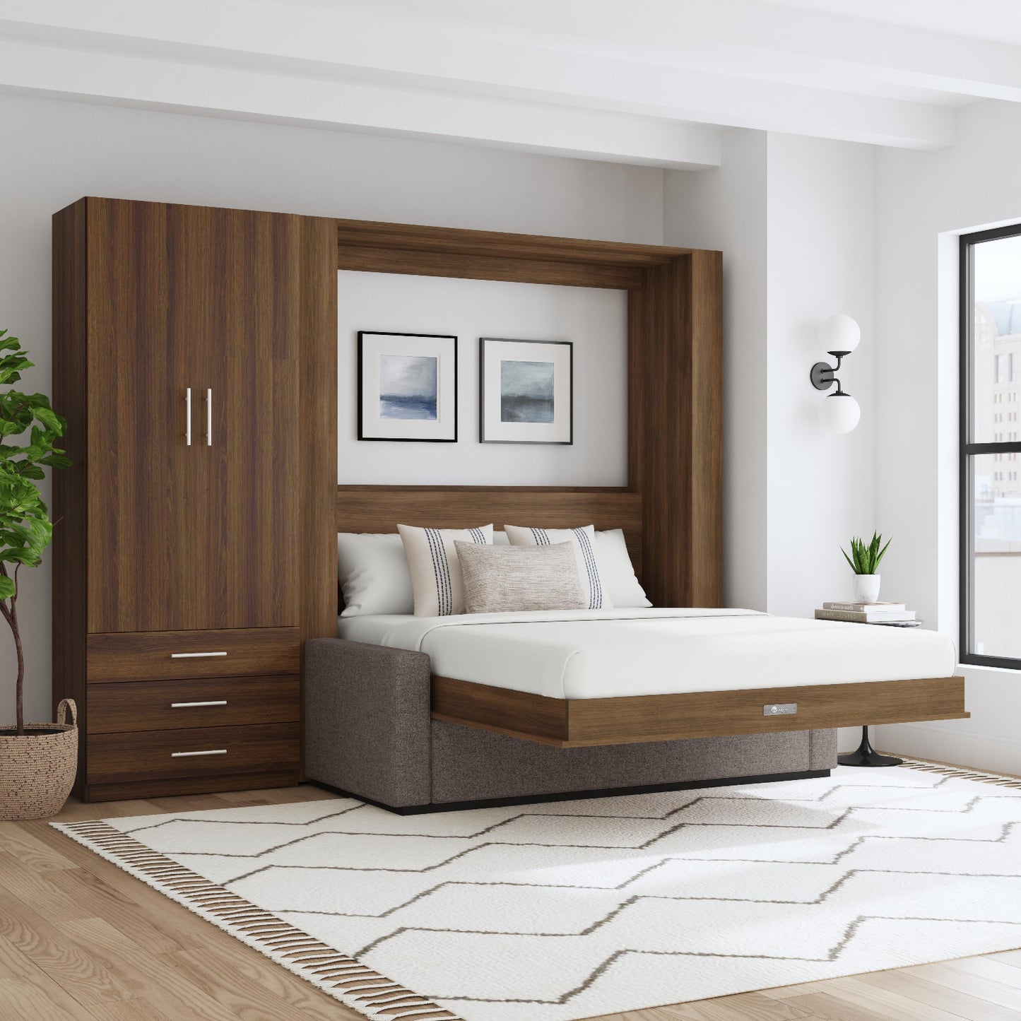 Murphy bed and wardrobe in walnut