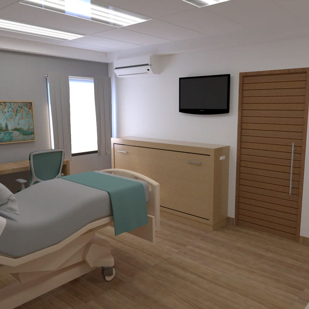 hospital room showing a twin size flip bed
