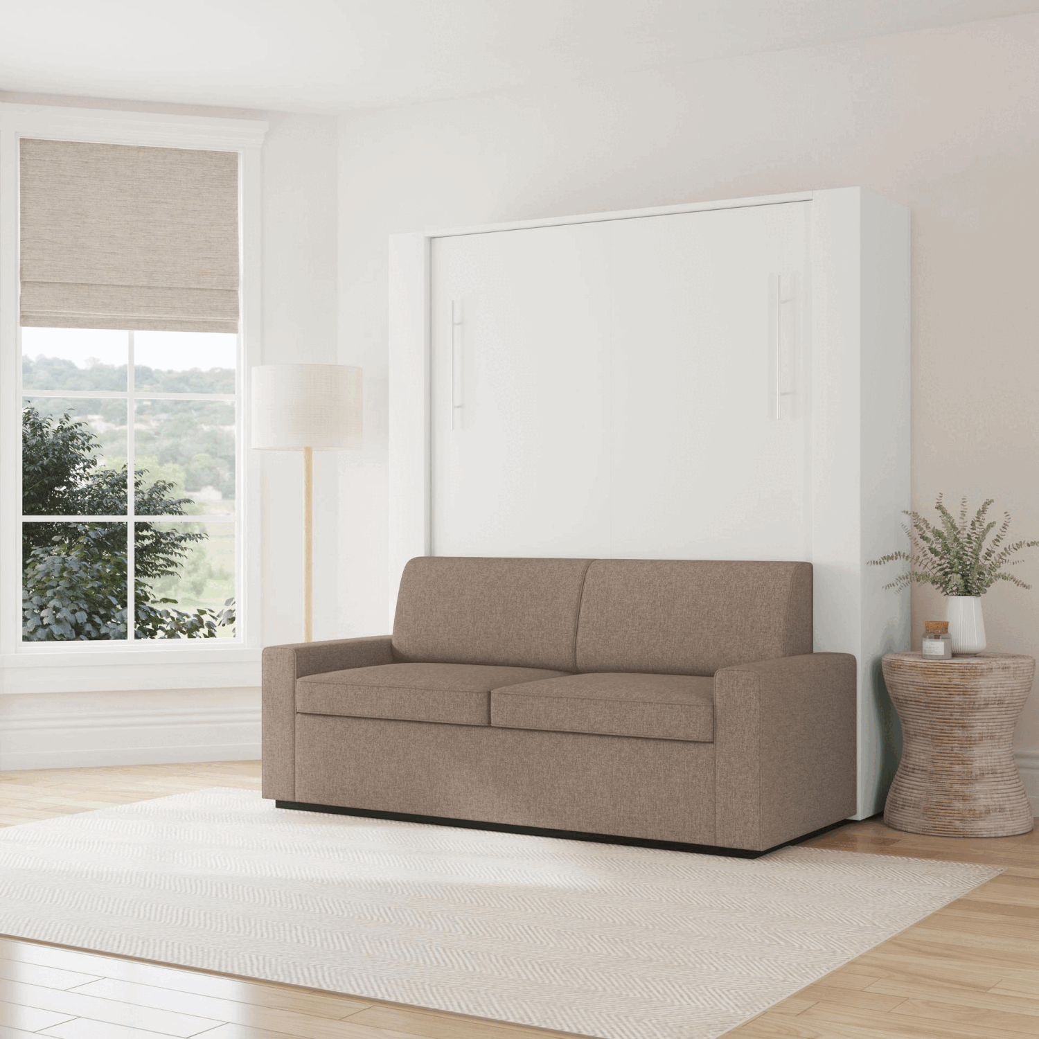 sofa wall bed in white, open and closing
