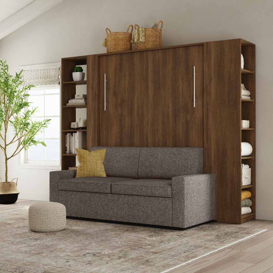 walnut sofa bed with 2 bookcases