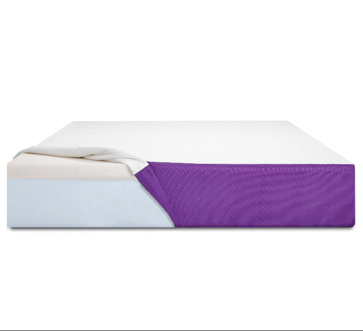 Aura mattress with half of cover pulled back