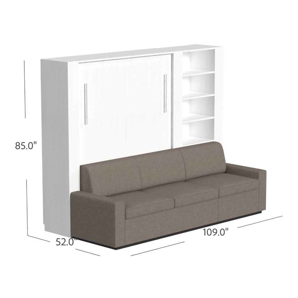 white extended sofa wallbed with dimensions