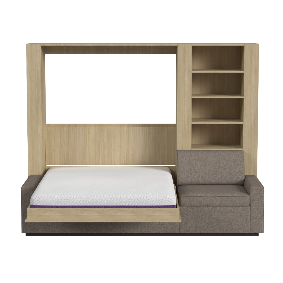 oak murphy bed in open position