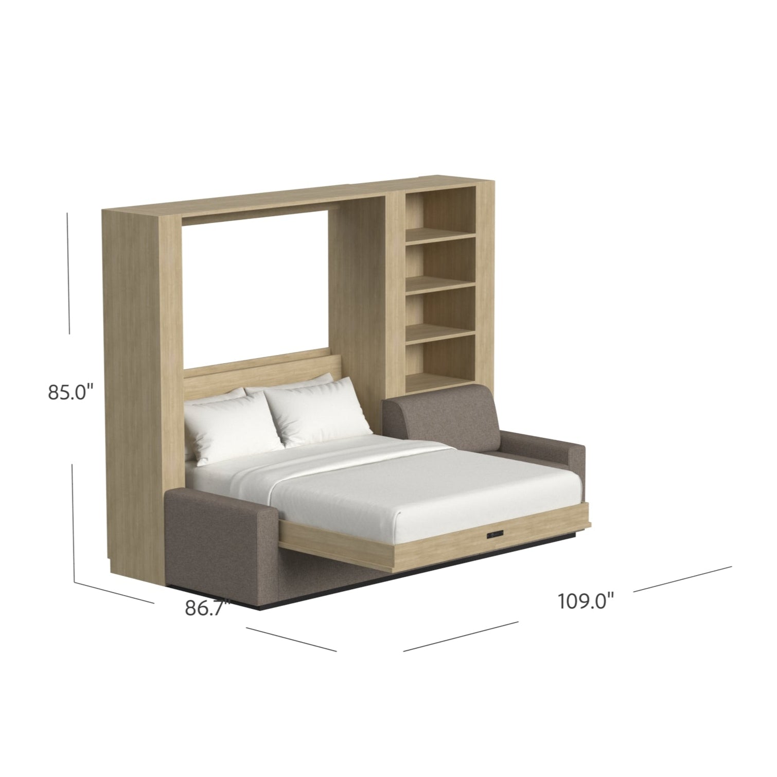 oak murphy bed open with dimensions