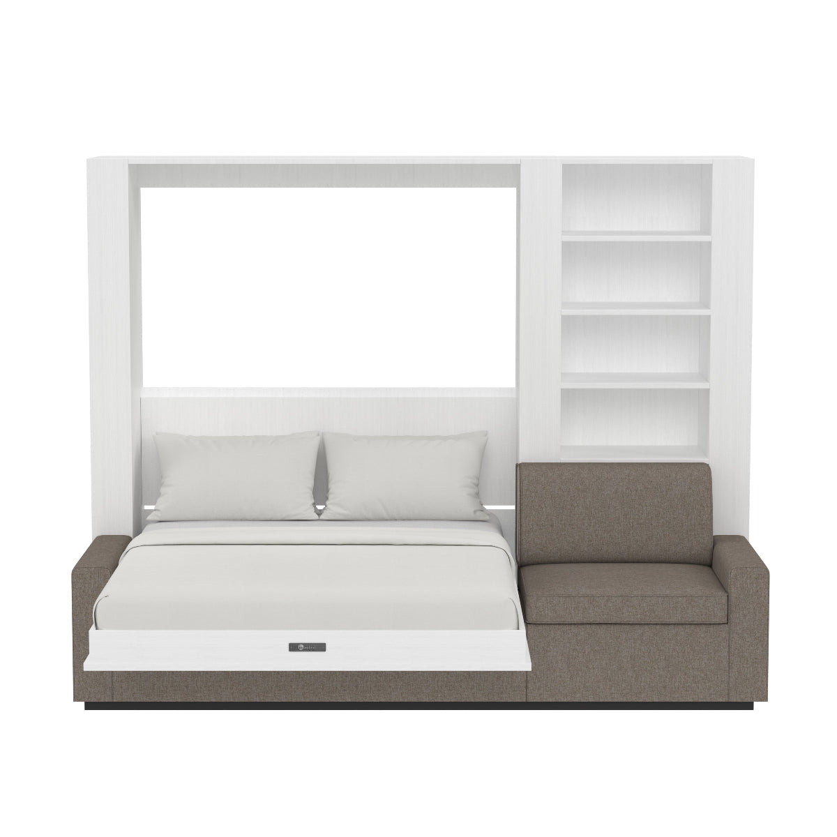 front view of open white murphy bed