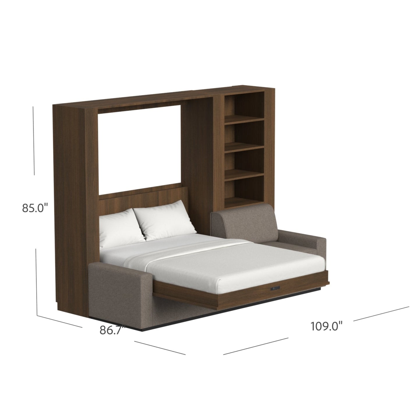 walnut sofa bed open with dimensions