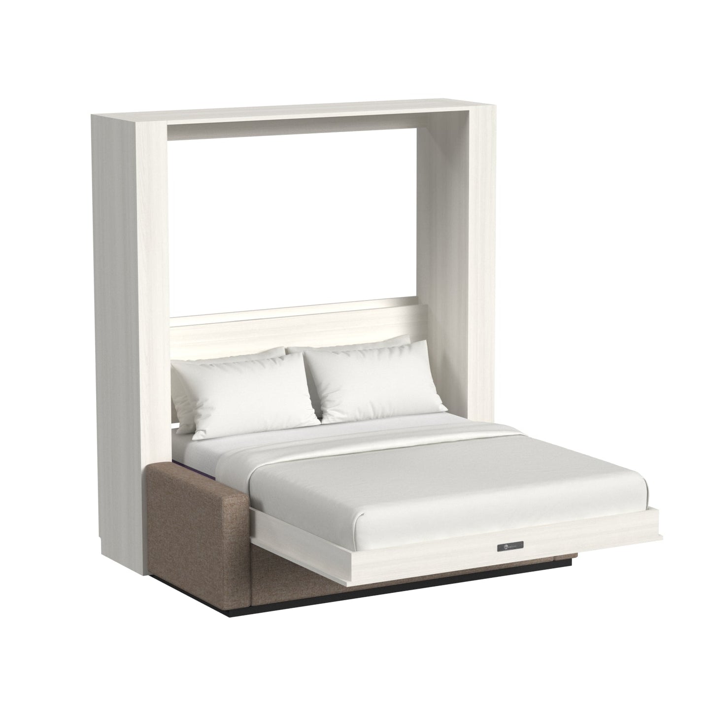 murphy bed with white bedding on a white background