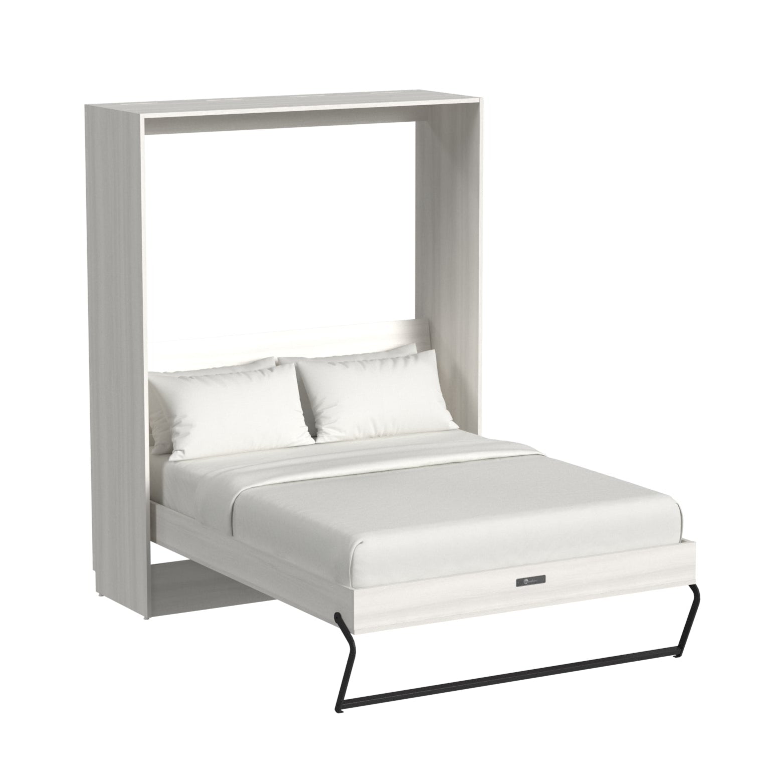 White wall-mounted bed with a white mattress on a white background