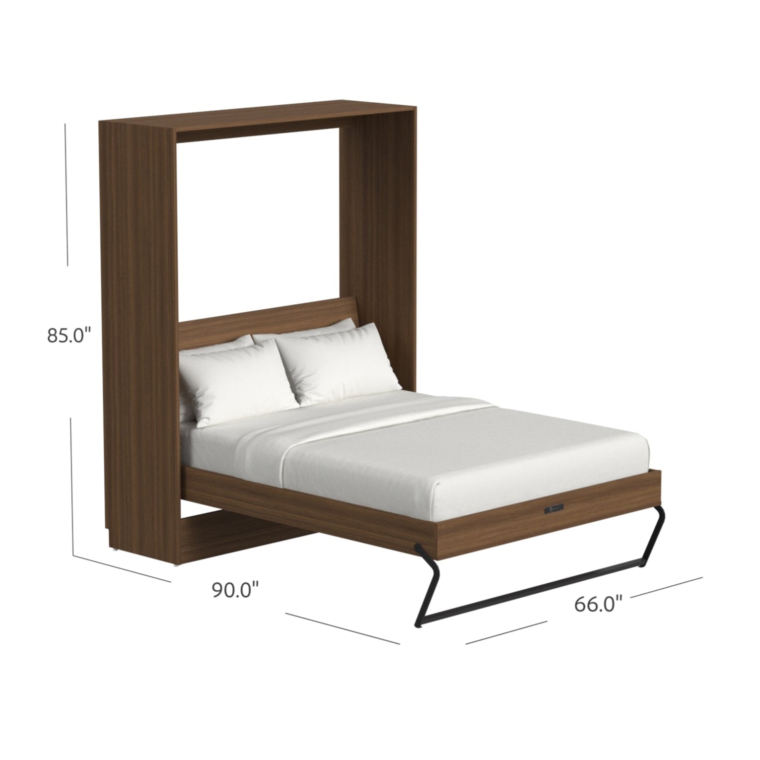 Wall-mounted bed with dimensions displayed on a white background