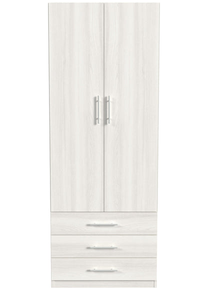 White wardrobe with two doors and three drawers on a white background