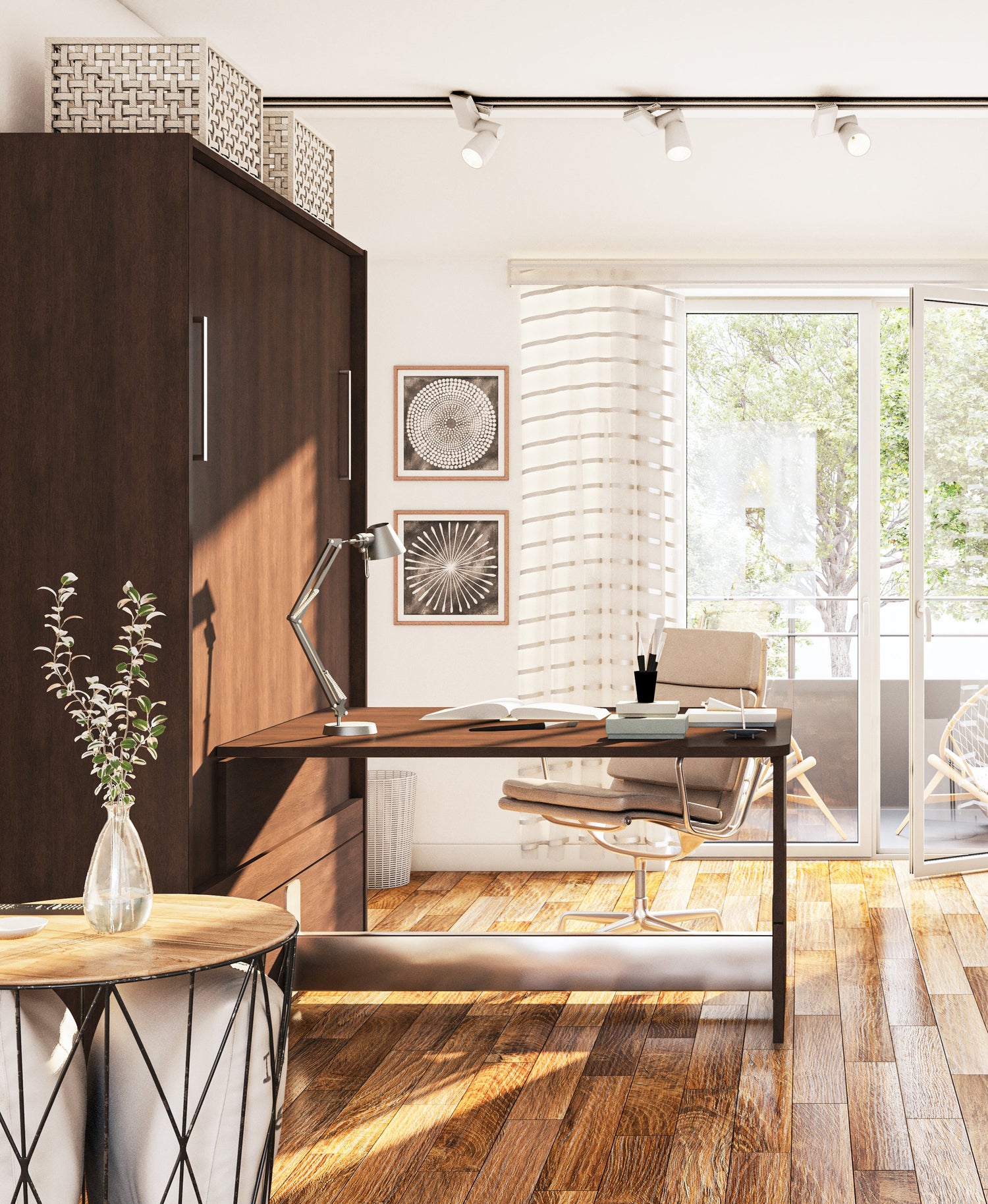 Modern home office with murphy bed with desk