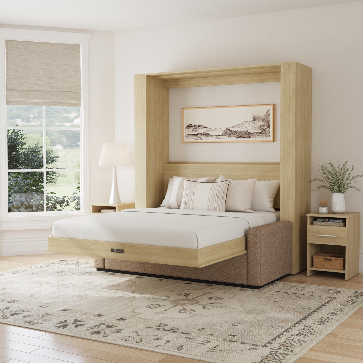 Wall Bed with Sofa + Two Nightstands