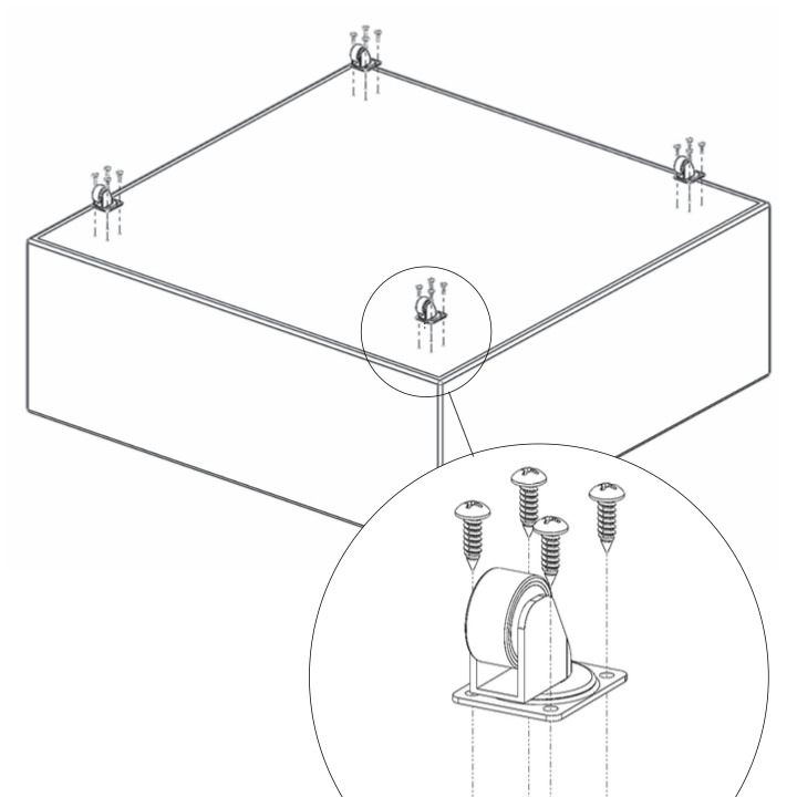 Technical drawing of a mechanical system with components and their assembly.