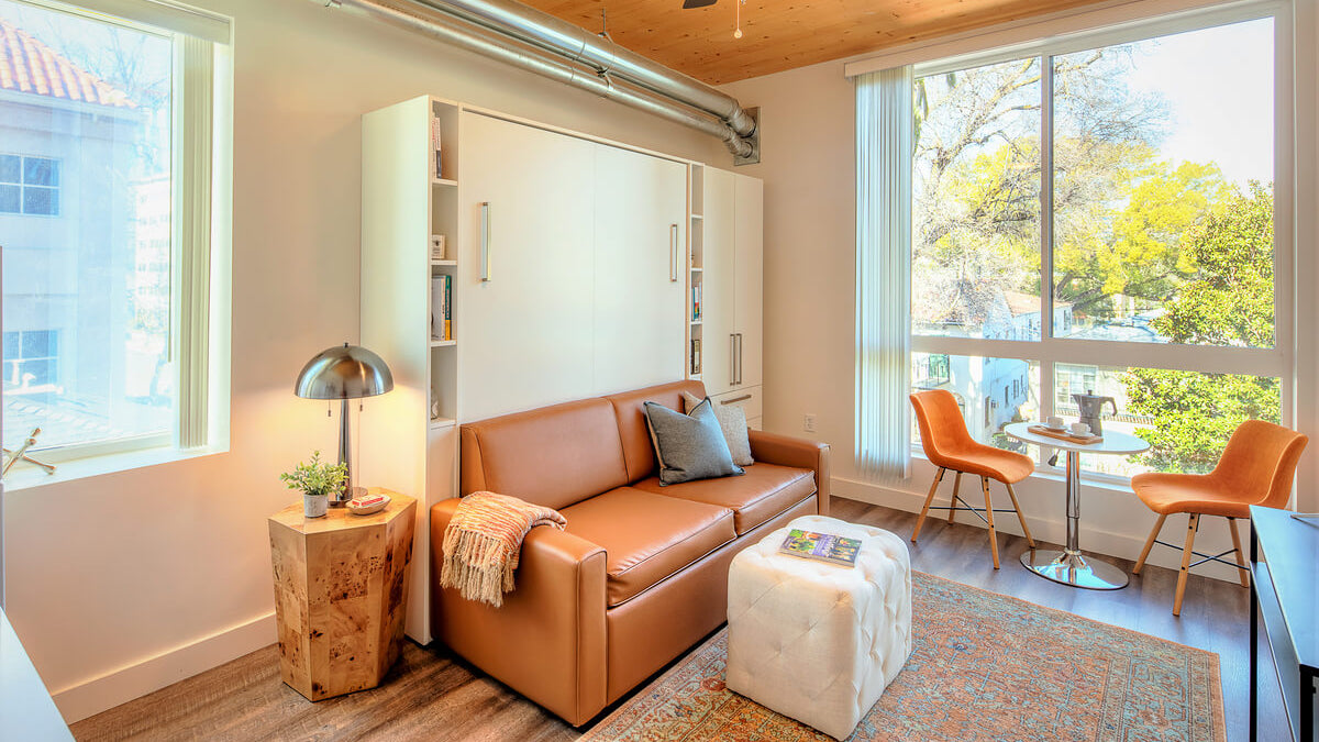Modern living room with murphy bed