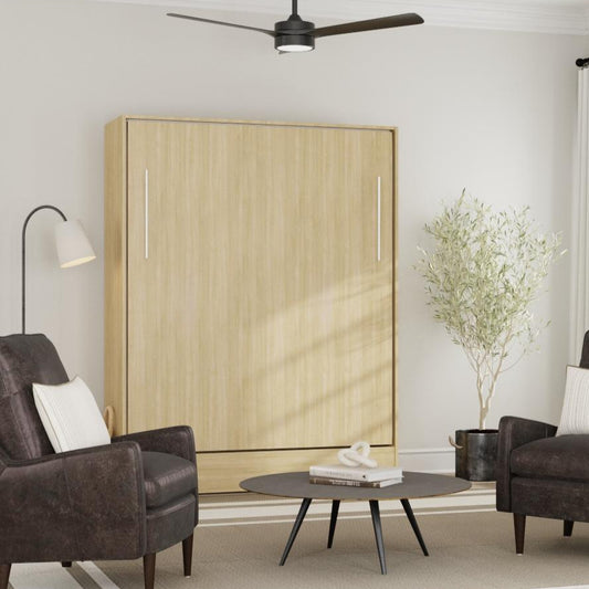 Modern living room with two brown armchairs, a coffee table, and a wooden wardrobe.